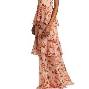 Saks 5th Avenue ML Monique Lhuillier Floral Chiffon Tiered Maxi Dress Si…